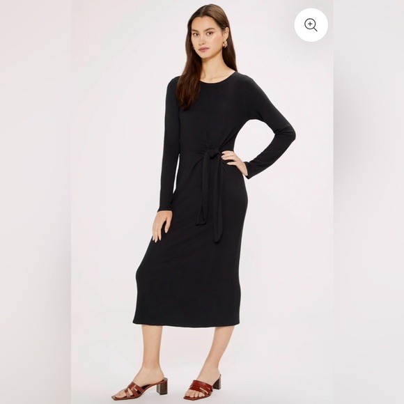 Three Dots NWT SZ M Karen Dress with Tie Waist in Black - Picture 3 of 8